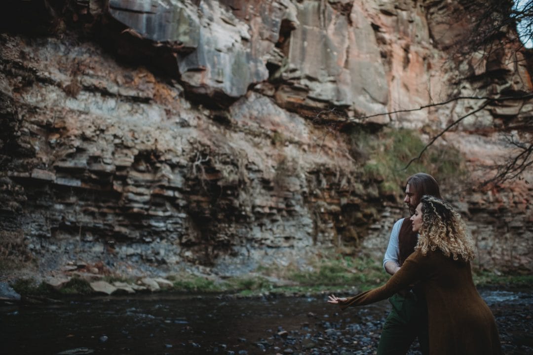 Oathing stone throw into river, scotland