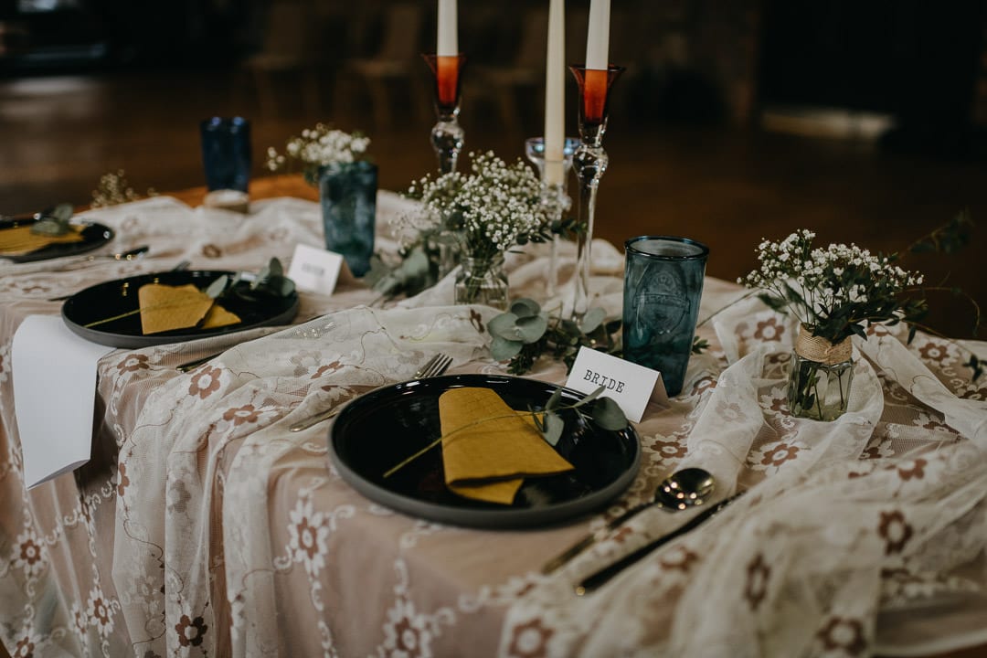 wedding styling inside the national mining museum - scotland elopement photographer