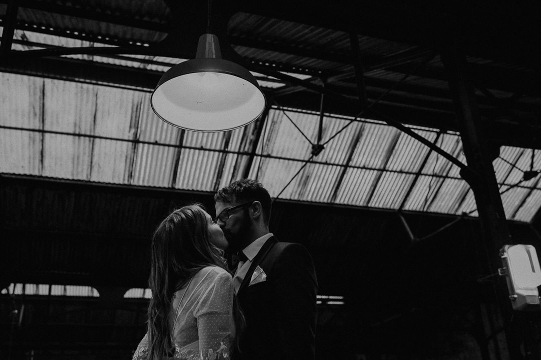 wedding couple inside the national mining museum - scotland elopement photographer