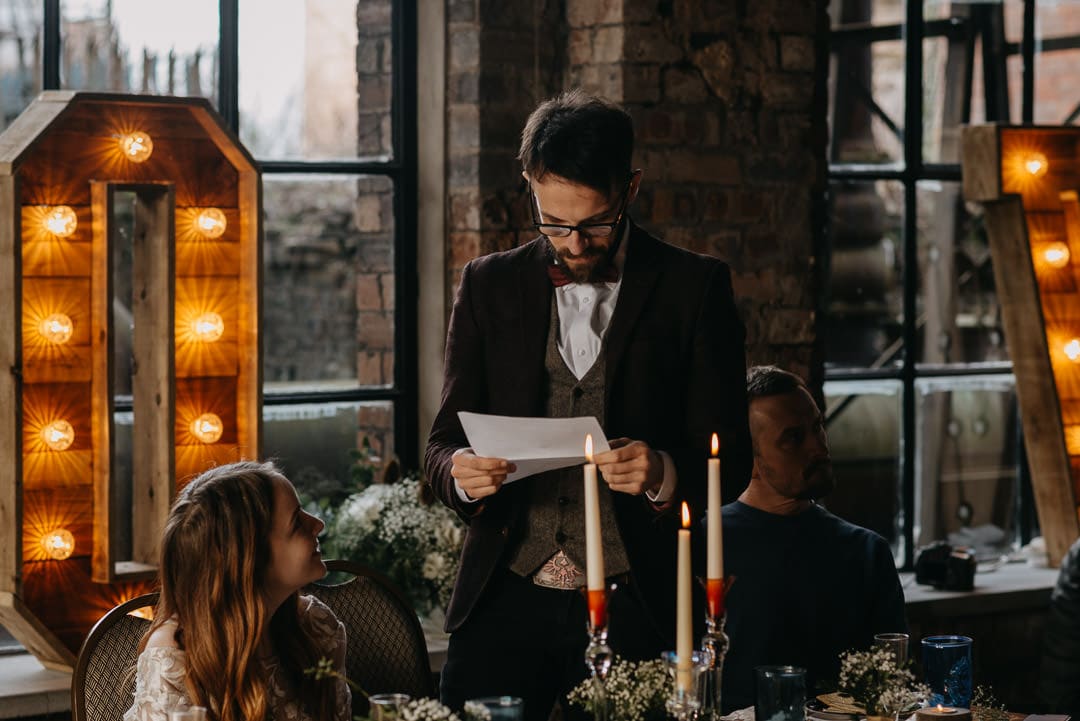 Speeches during intimate wedding at the mining museum in scotland - unusual scottish wedding venue by scottish wedding photographer