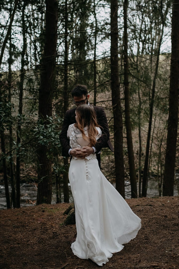 Dress being blown by the wind in an elopement in Scotland