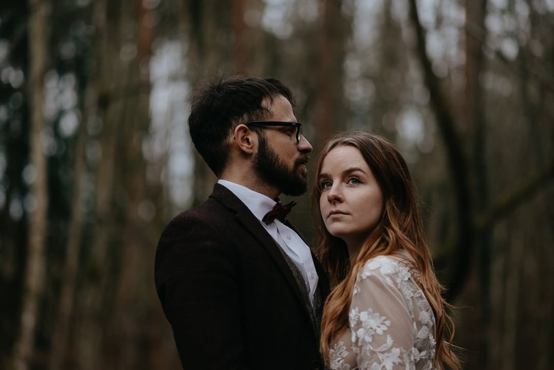 Quiet moment in Scottish woodland elopement