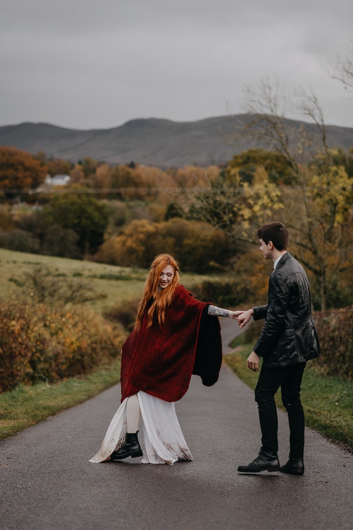 First dance outdoors in Scottish elopement in Autumn
