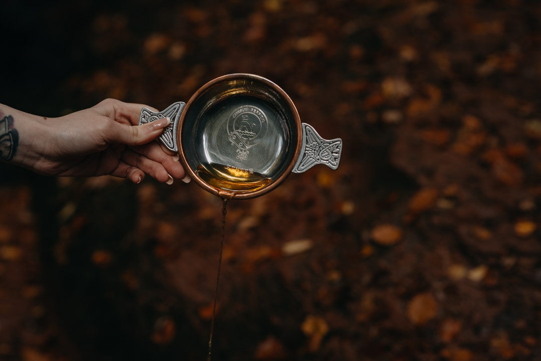pagan elopement ceremony in scotland - celtic quaich nip for the earth