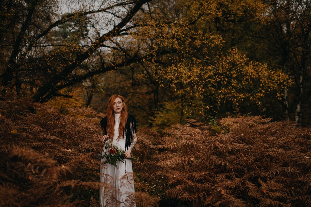 red haired bride in scottish autumn elopement