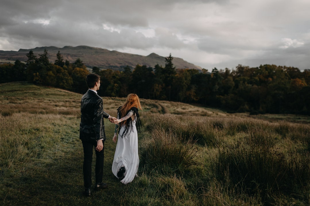 Rock n roll tattooed bride in adventurous Scotland elopement