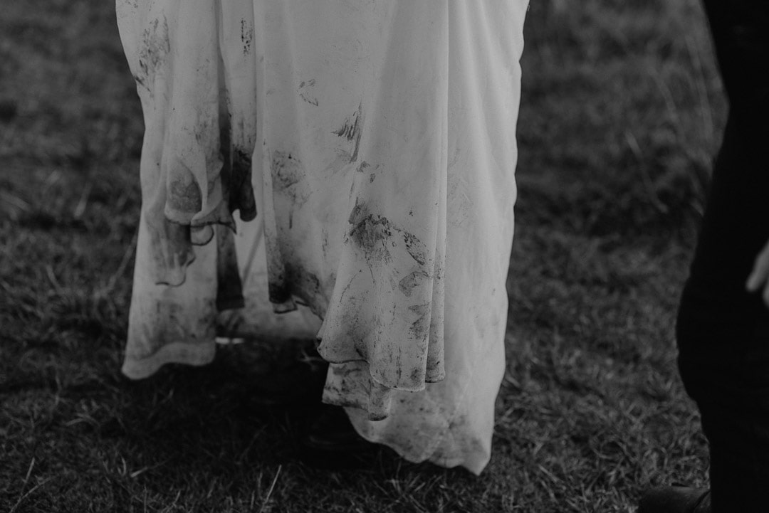 muddy dress in Scotland elopement