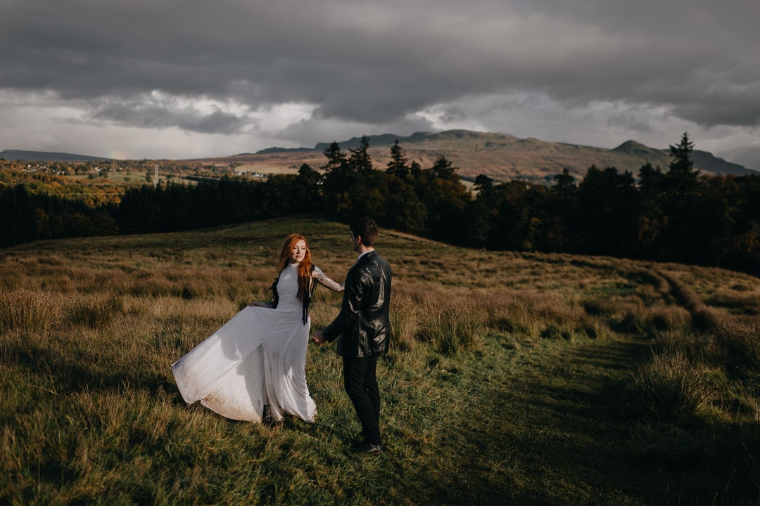 Rock n roll tattooed bride in adventurous Scotland elopement - dancing