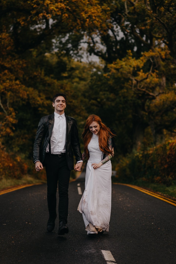 First dance outdoors in Scottish elopement in Autumn