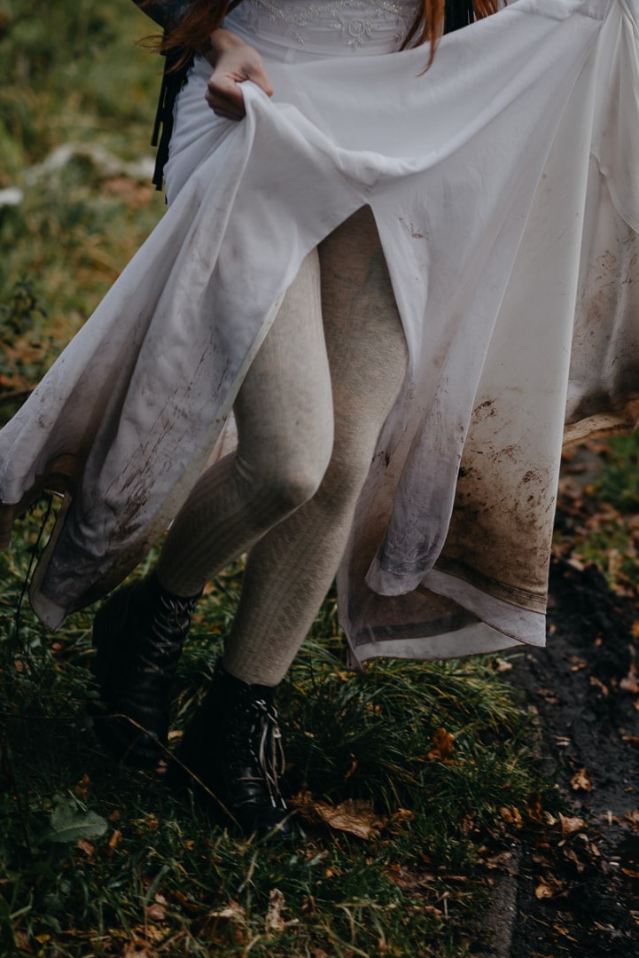 muddy dress in Scotland elopement