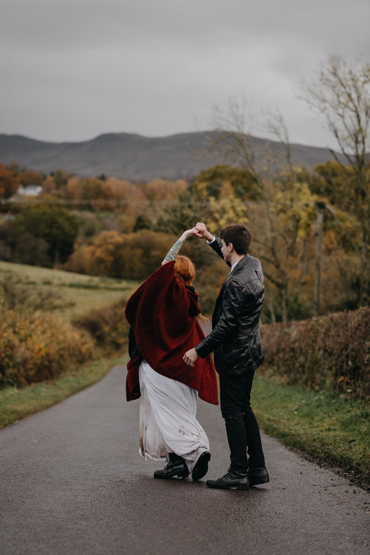 First dance outdoors in Scottish elopement in Autumn