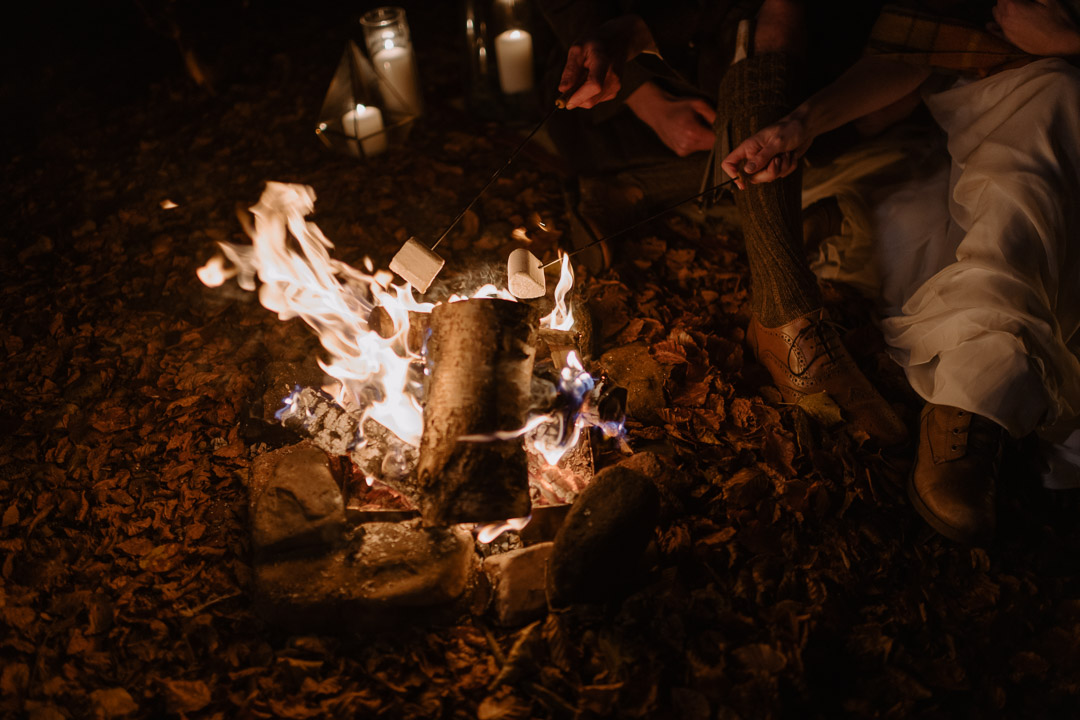Scotland camping elopement - toasting marshmallows