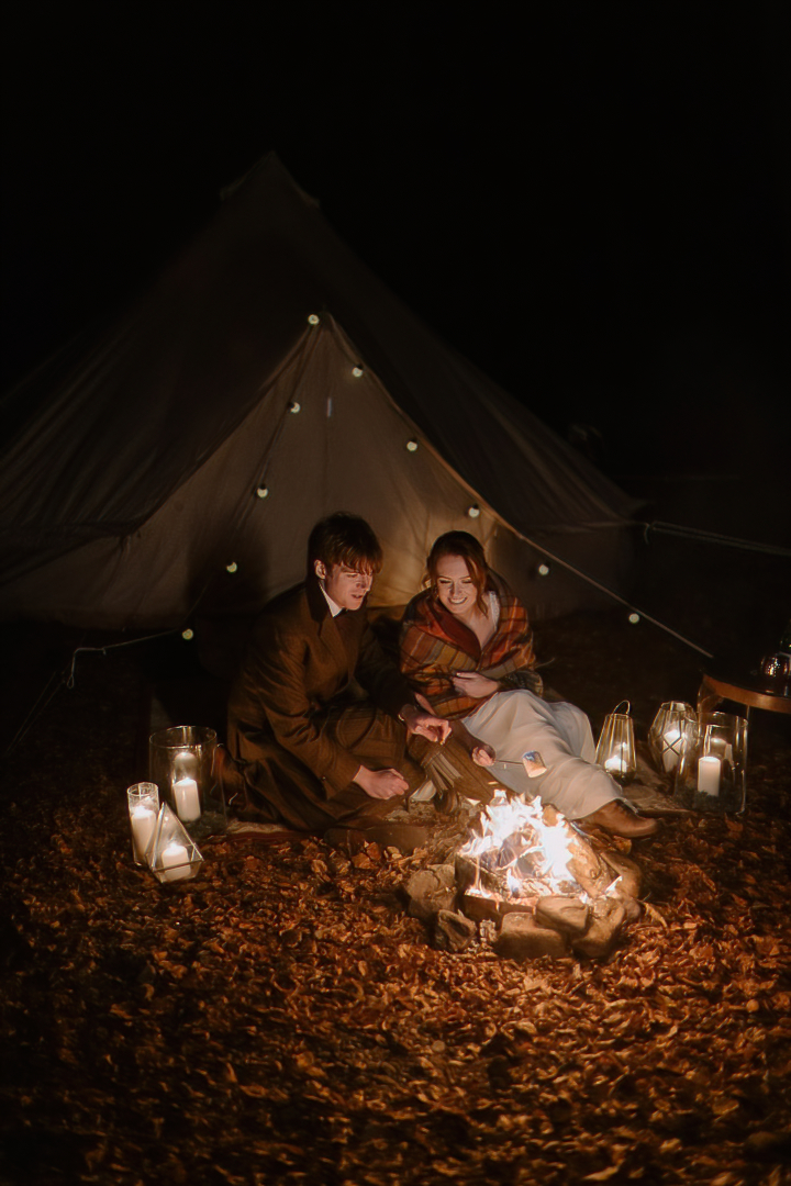 Scotland camping elopement - toasting marshmallows