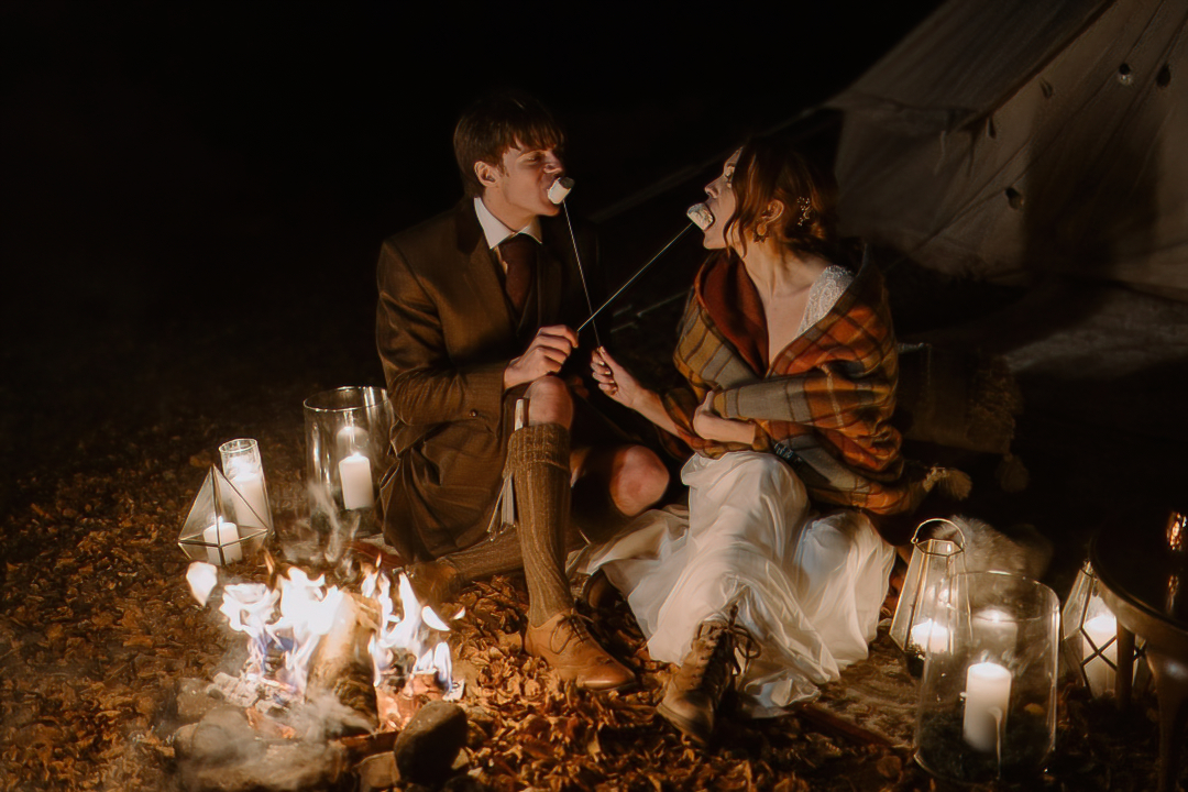 Scotland camping elopement - toasting marshmallows