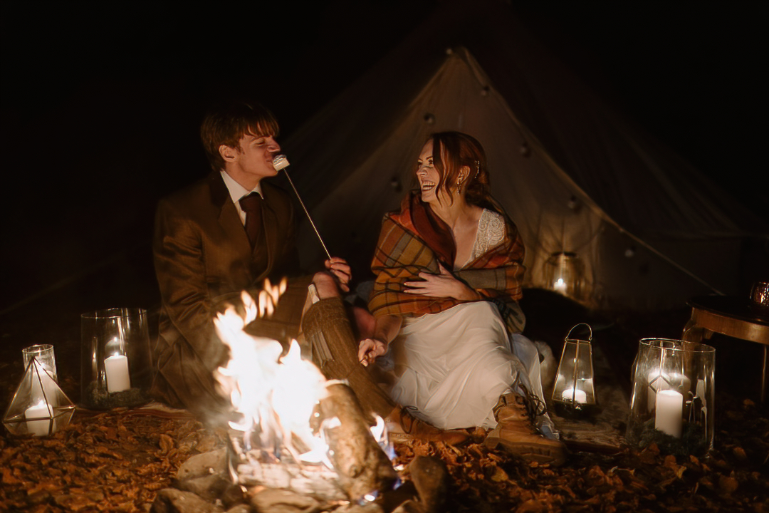 Scotland camping elopement - toasting marshmallows