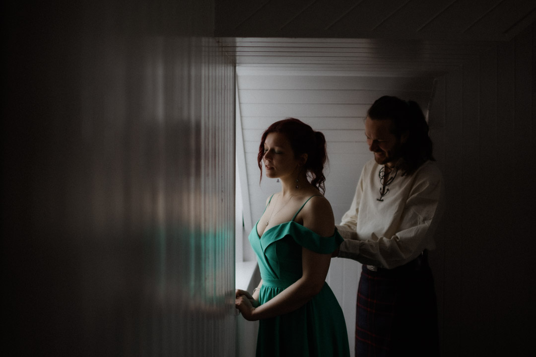 Isle of Mull elopement couple getting ready together