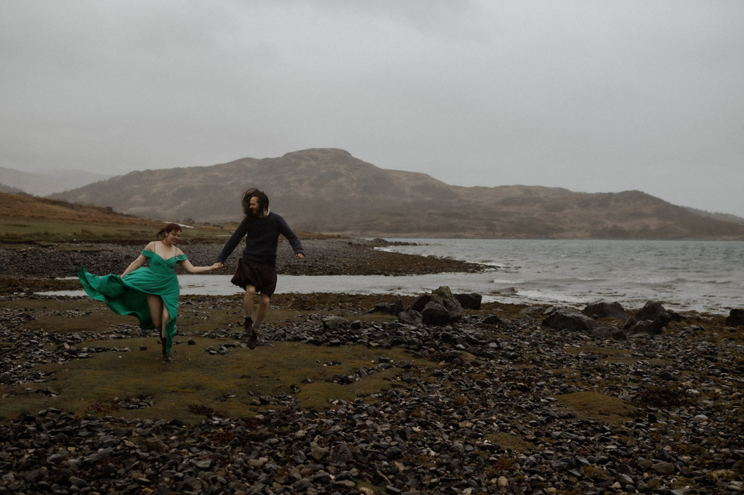 Inner Hebrides elopement couple dancing in the rain