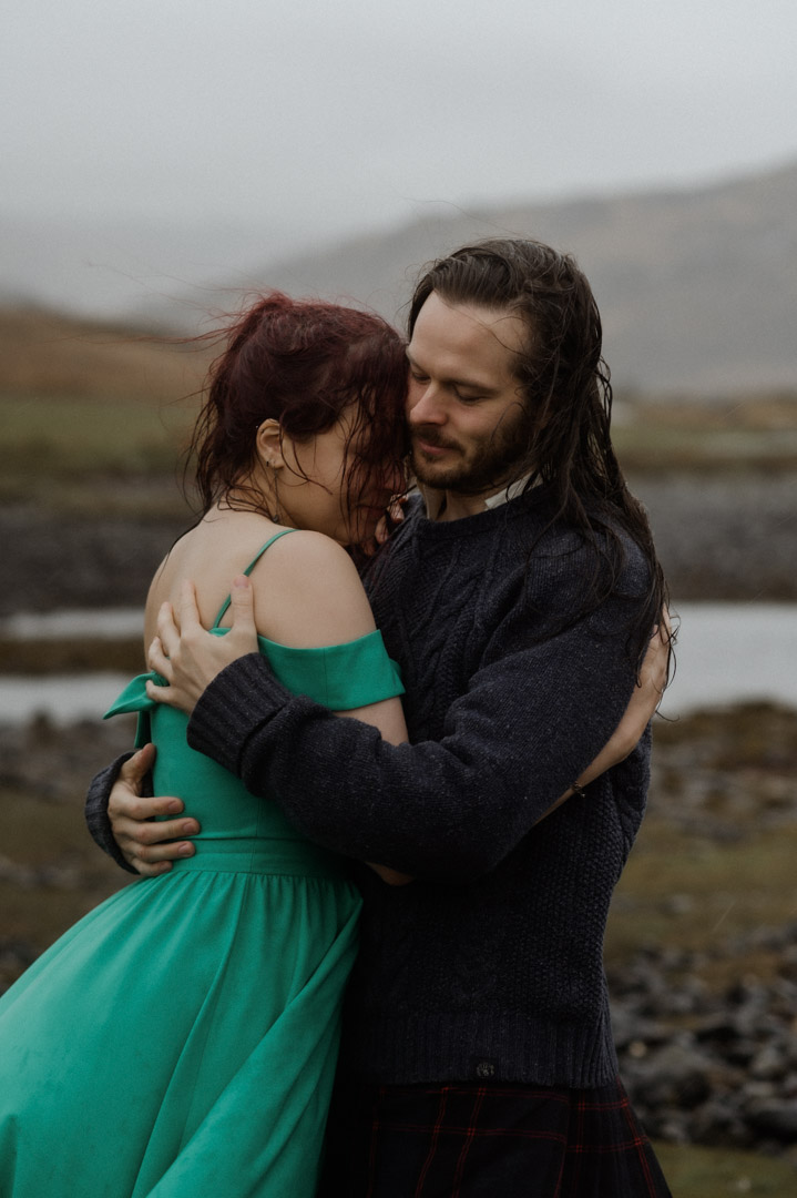 Inner Hebrides elopement couple dancing in the rain