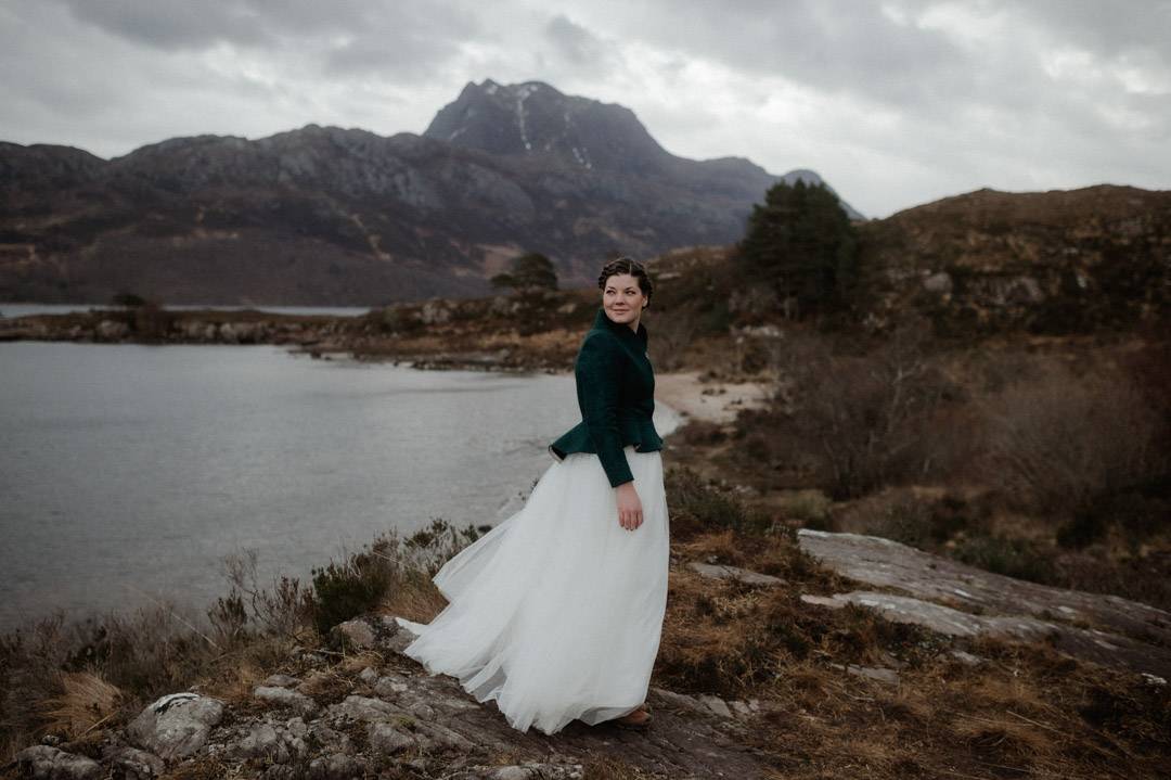 Outlander style bride in Torridon, Scotland