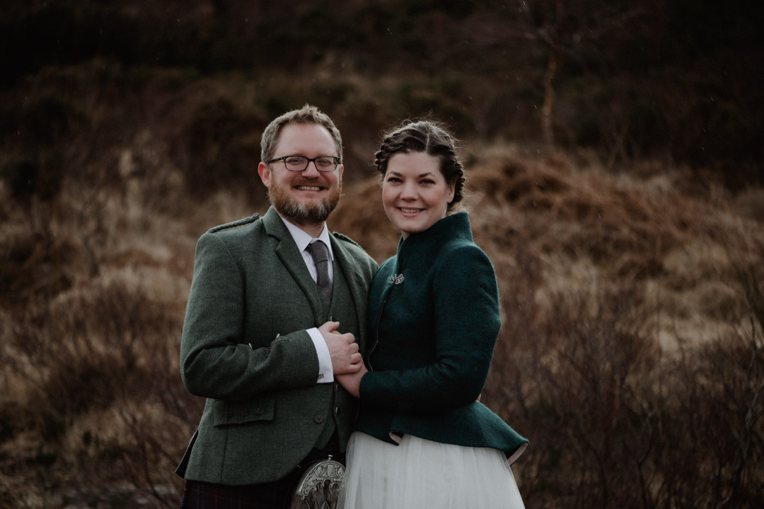 Winter elopement couple in Torridon, Scotland - Outlander style