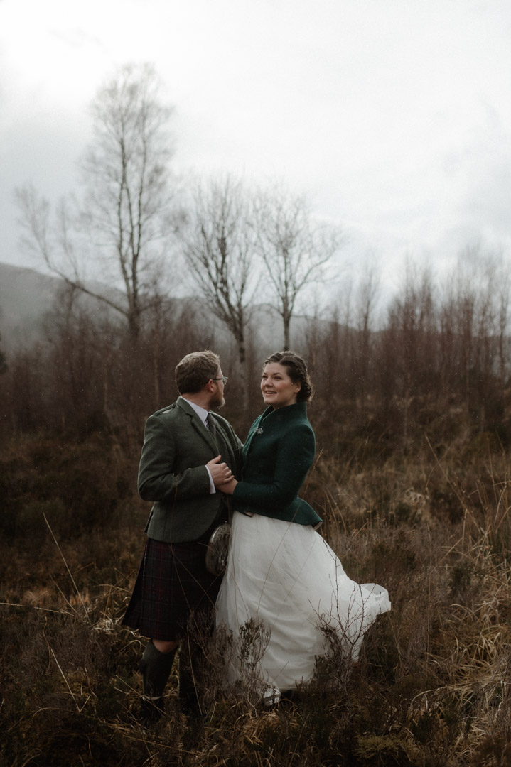 Winter elopement couple in Torridon, Scotland