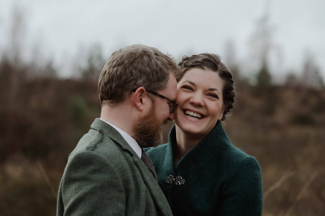 Cute smiley elopement couple in Torridon, Scotland - outlander vibes