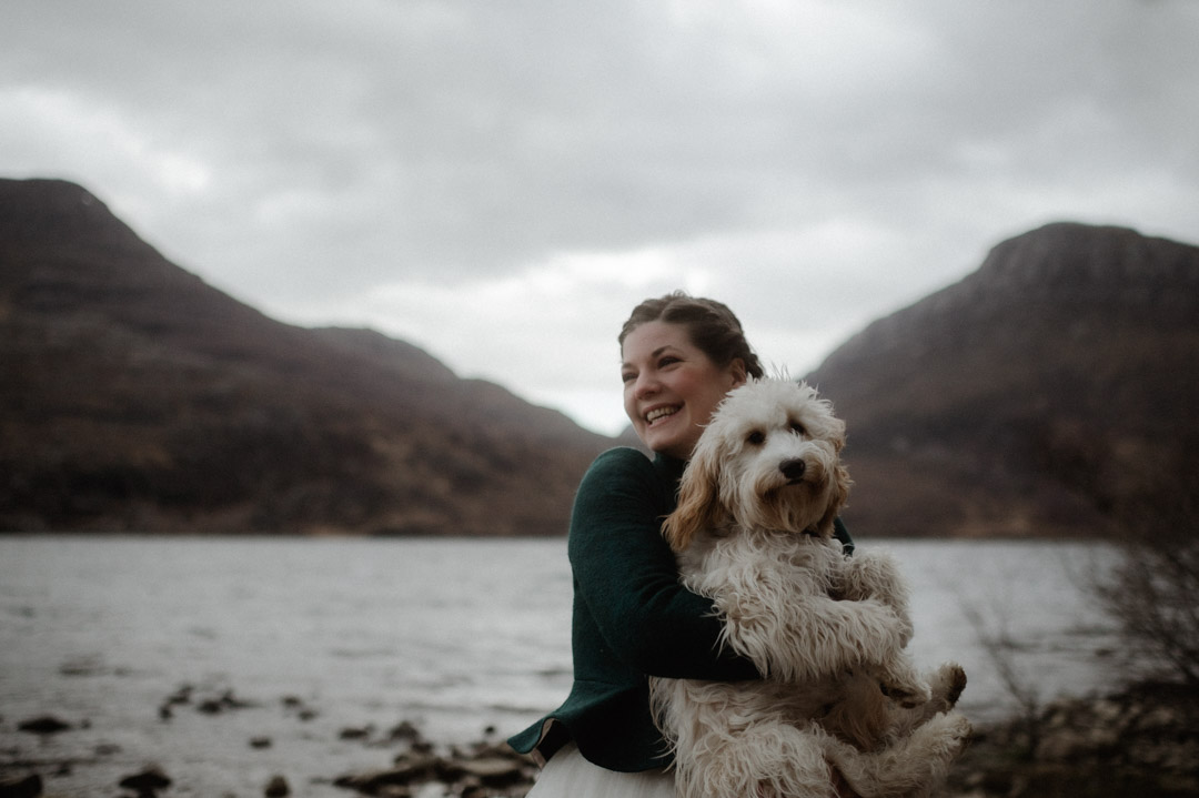 Dog at elopement in the Scottish Highlands, Torridon