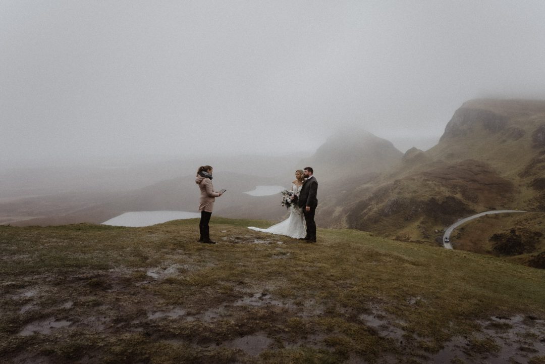 Spring misty Isle of Skye elopement ceremony at the quiraing