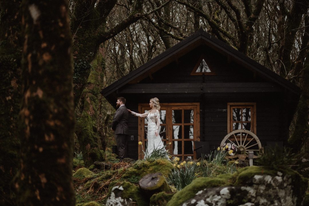 Bride and groom having first look at Isle of Skye elopement